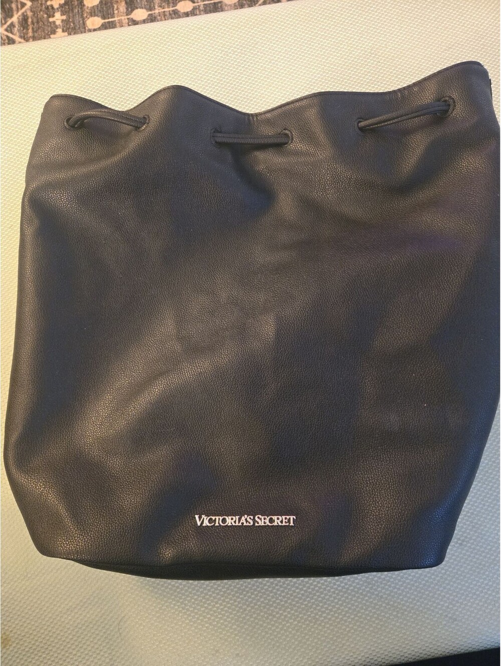 Victoria's Secret Black Faux Leather Drawstring Bucket Bag